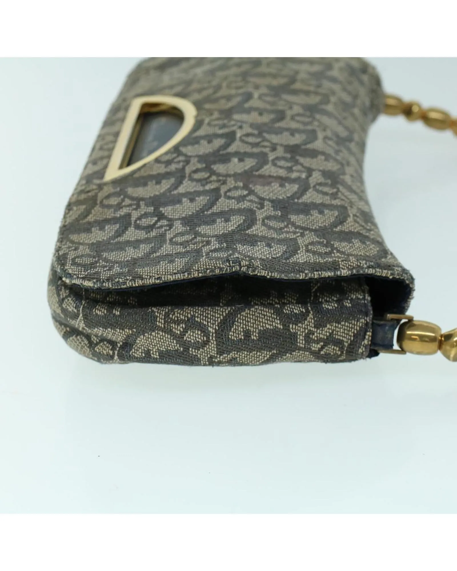 Navy Canvas Shoulder Bag with Pearl Detail