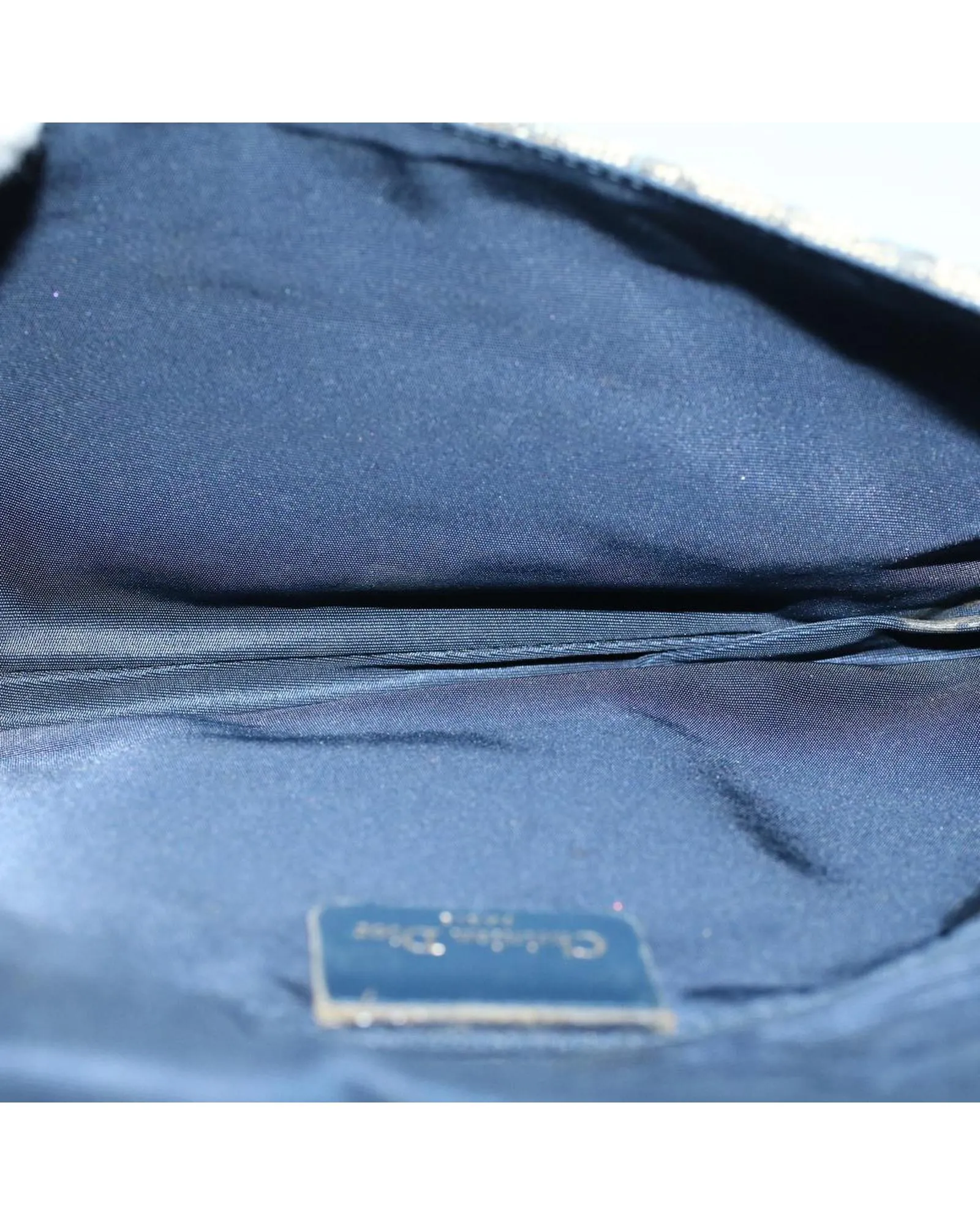 Navy Canvas Shoulder Bag with Pearl Detail
