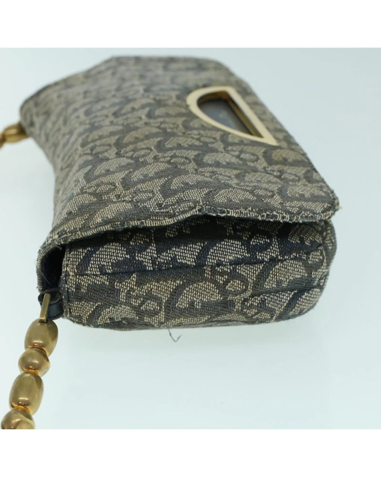 Navy Canvas Shoulder Bag with Pearl Detail