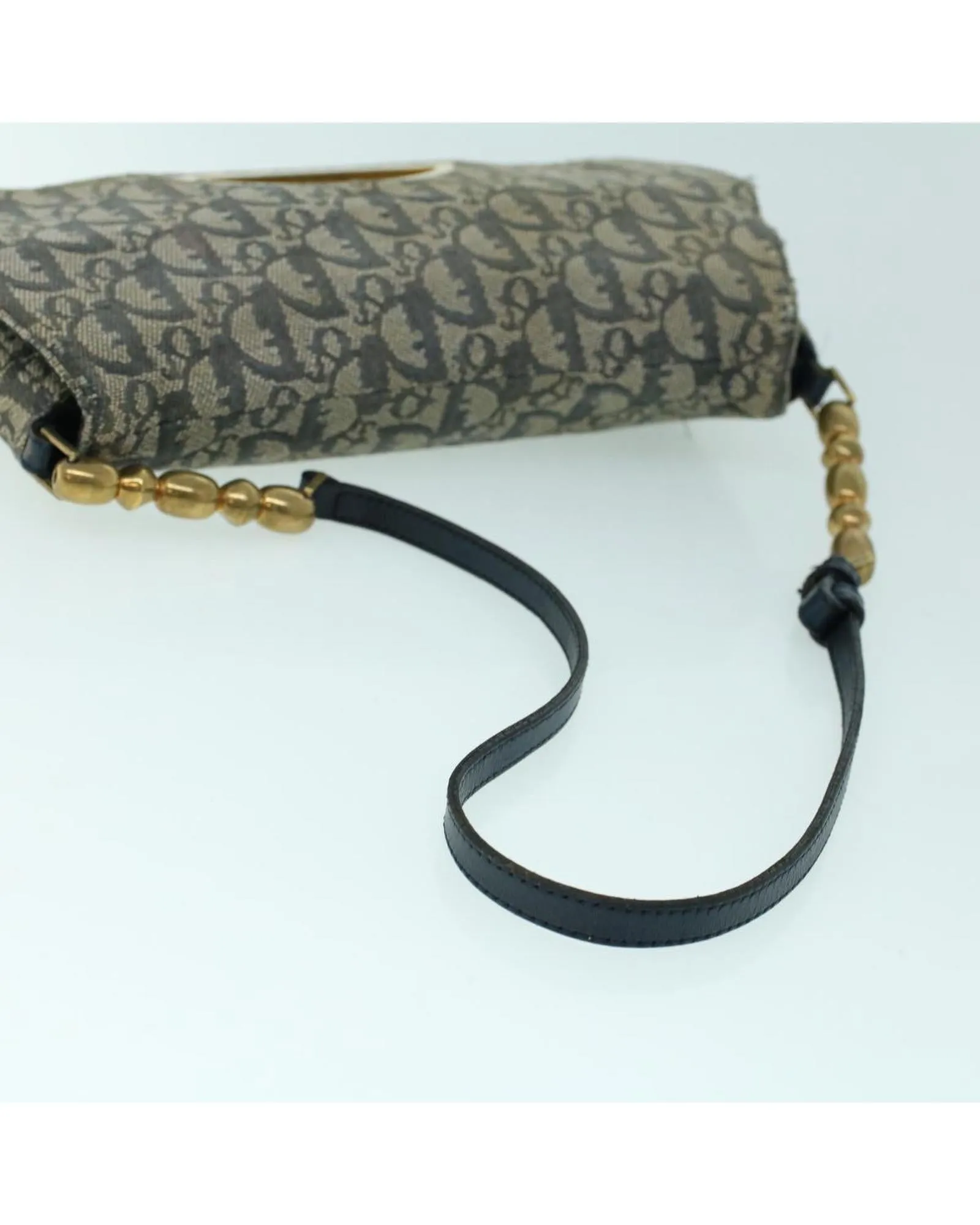 Navy Canvas Shoulder Bag with Pearl Detail
