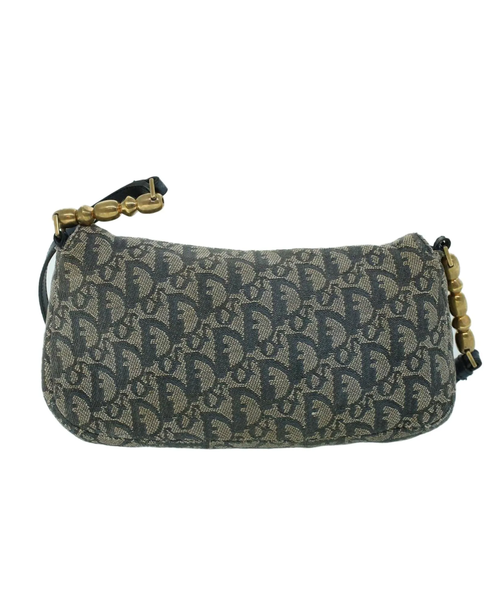 Navy Canvas Shoulder Bag with Pearl Detail