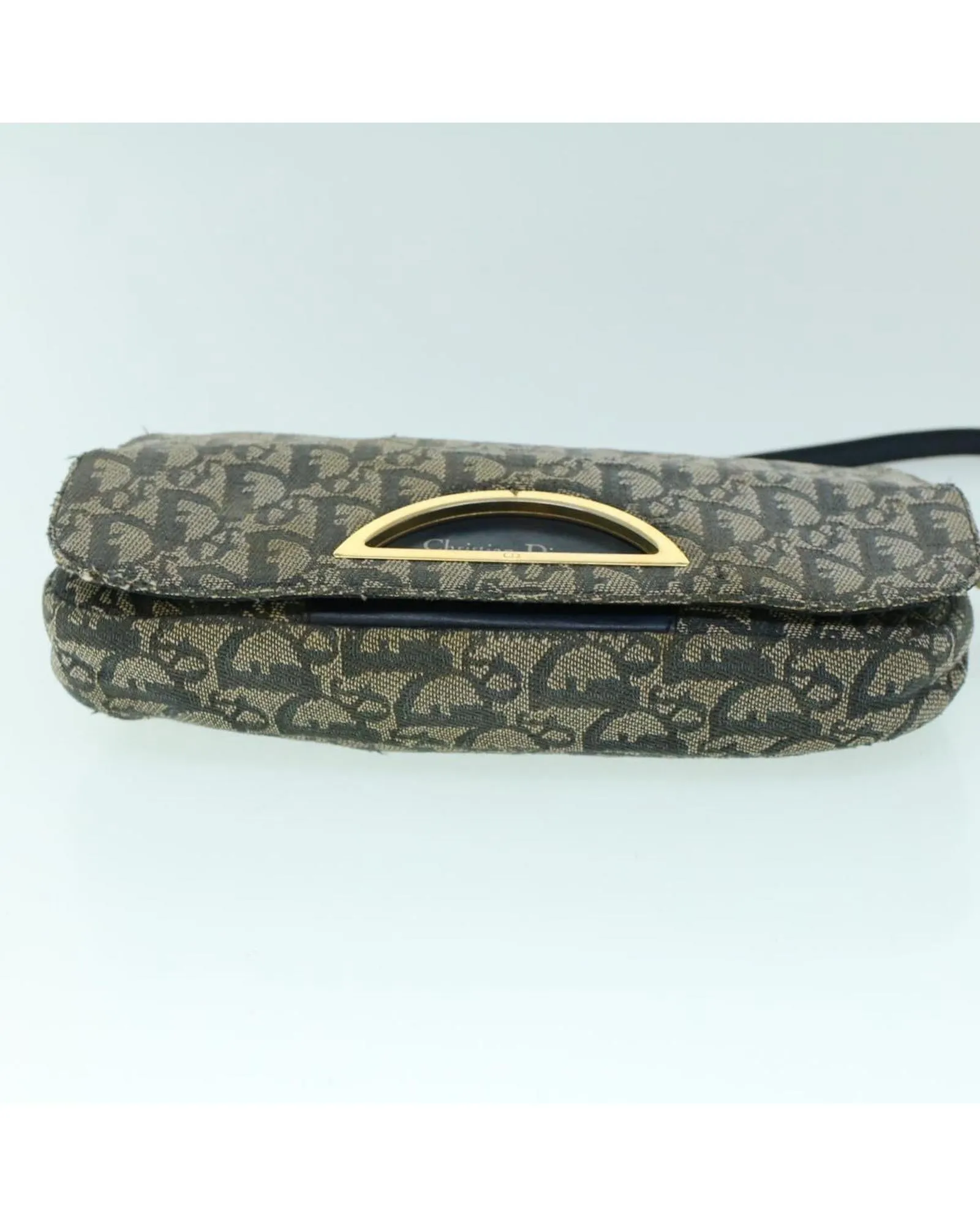 Navy Canvas Shoulder Bag with Pearl Detail