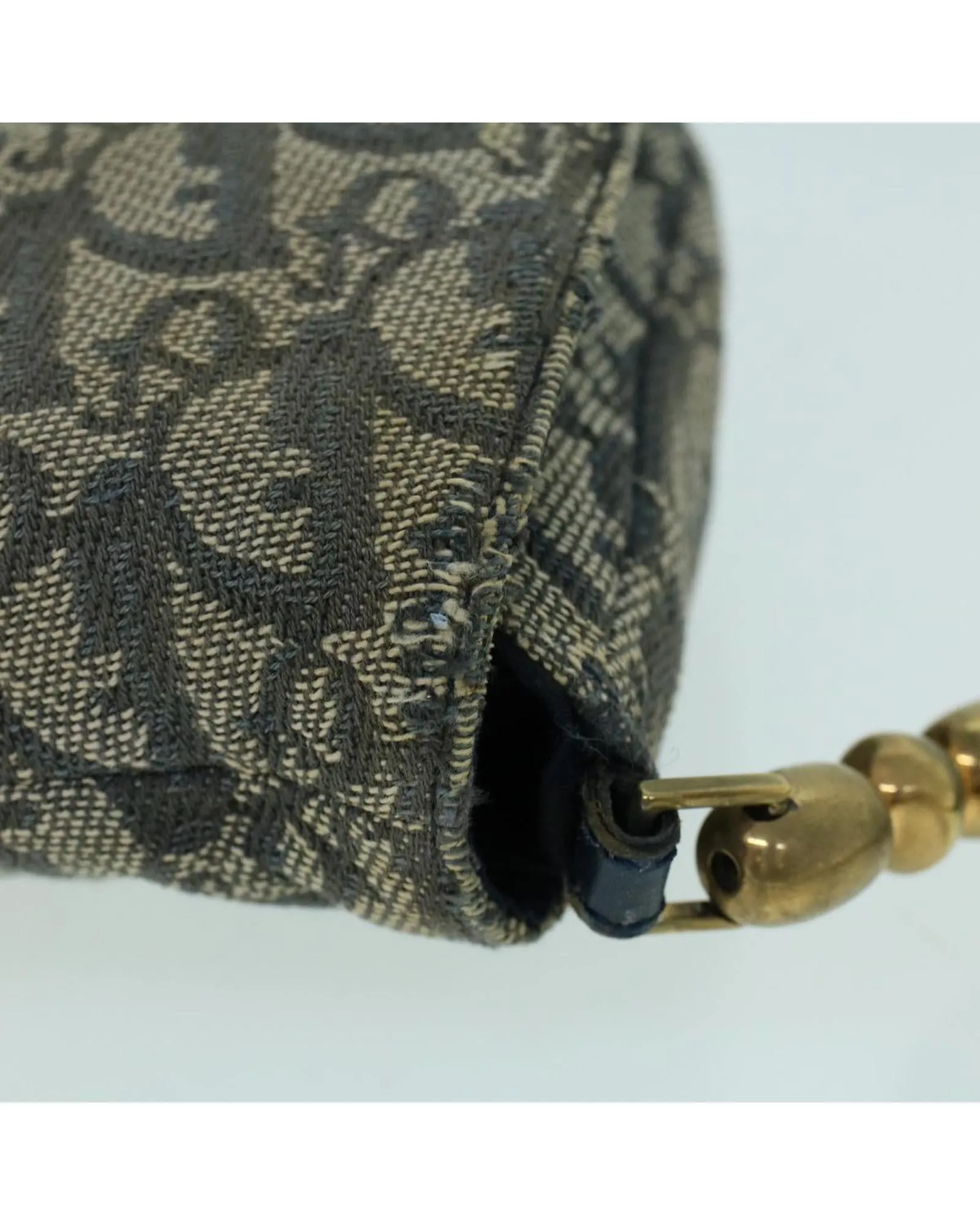 Navy Canvas Shoulder Bag with Pearl Detail