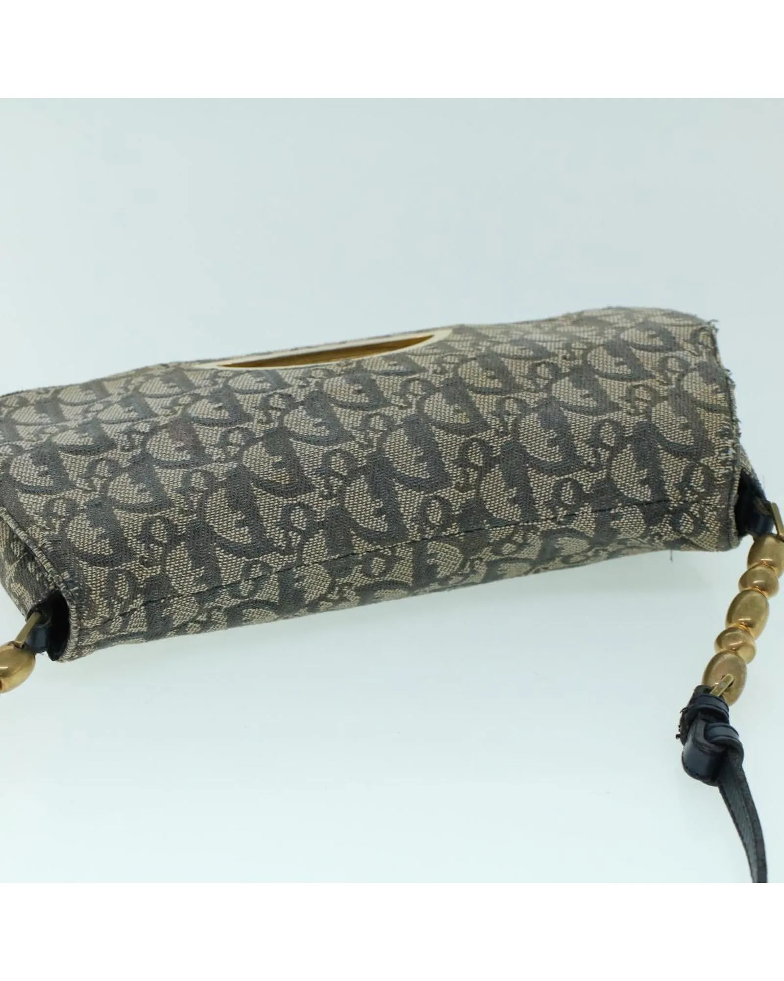 Navy Canvas Shoulder Bag with Pearl Detail