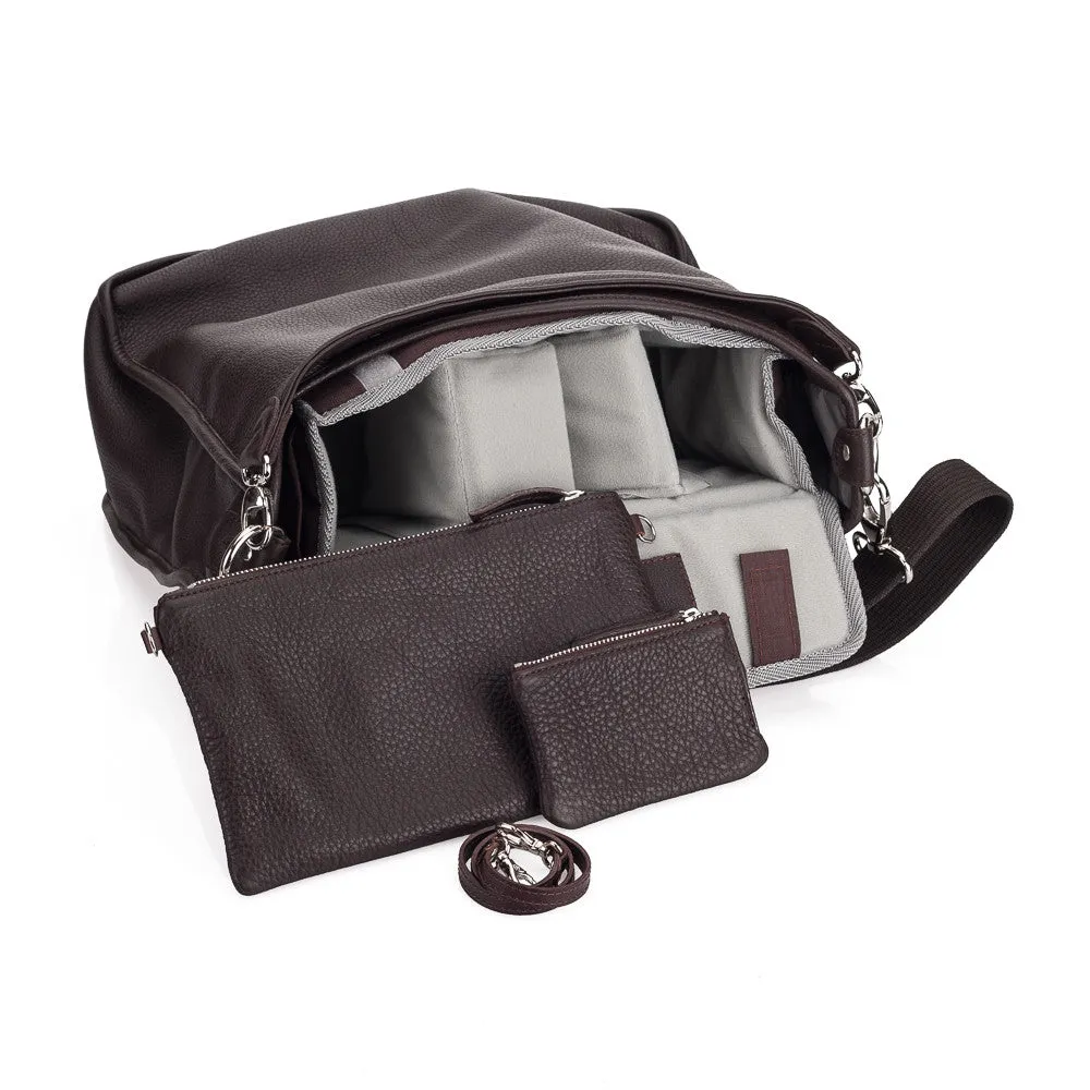 Oberwerth Kate Camera/Business Bag, Espresso Leather with Silver Buckles, Clutch and Keywallet