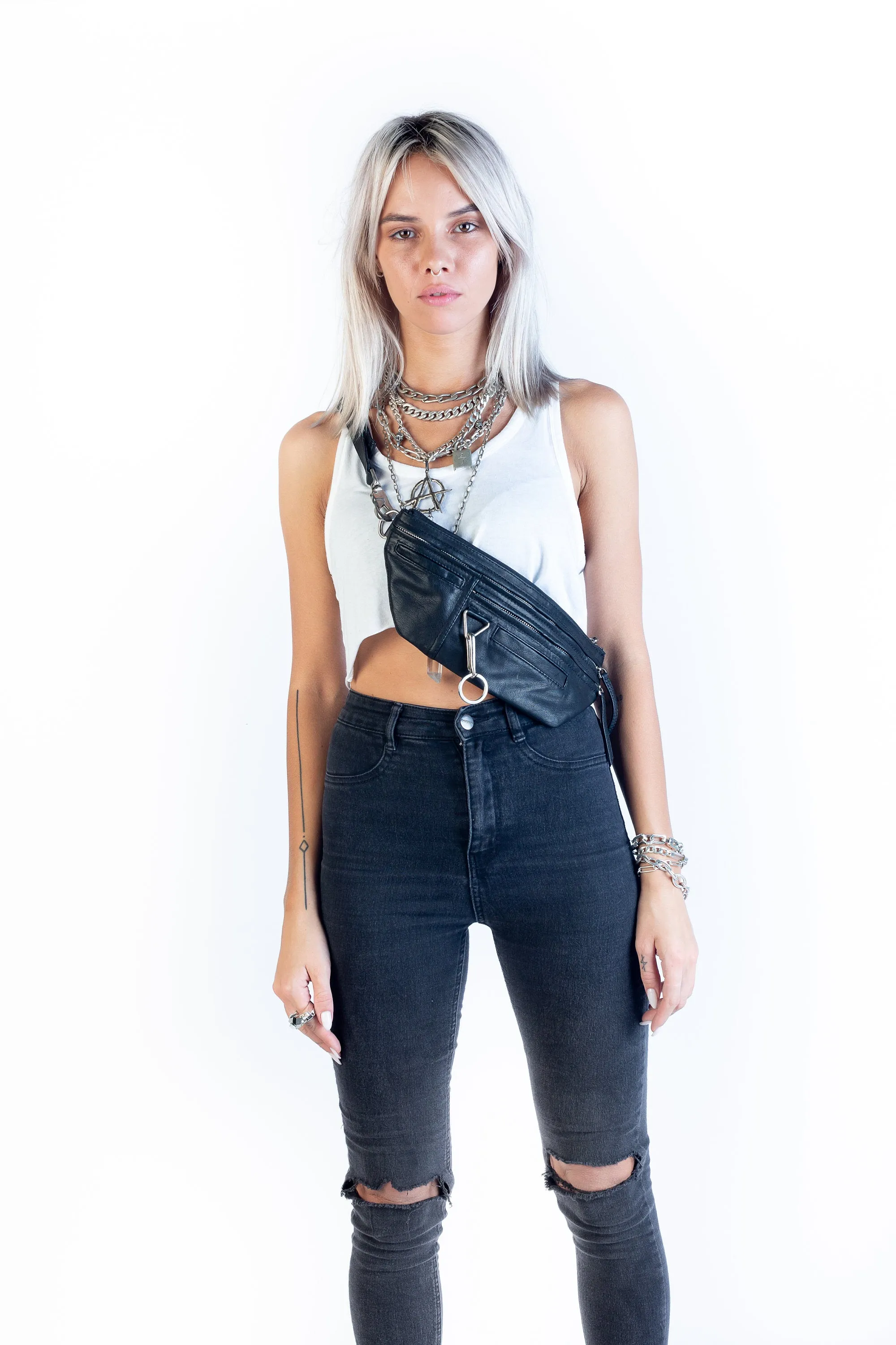 Slick Chain and Leather Sling Bag and FannyPack