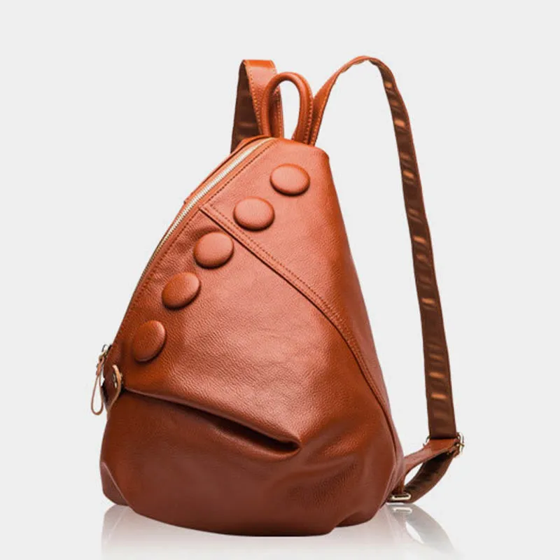 Solid Color Leather Backpack For Women Youth Travel Purse