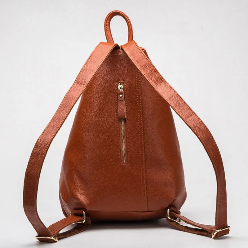 Solid Color Leather Backpack For Women Youth Travel Purse