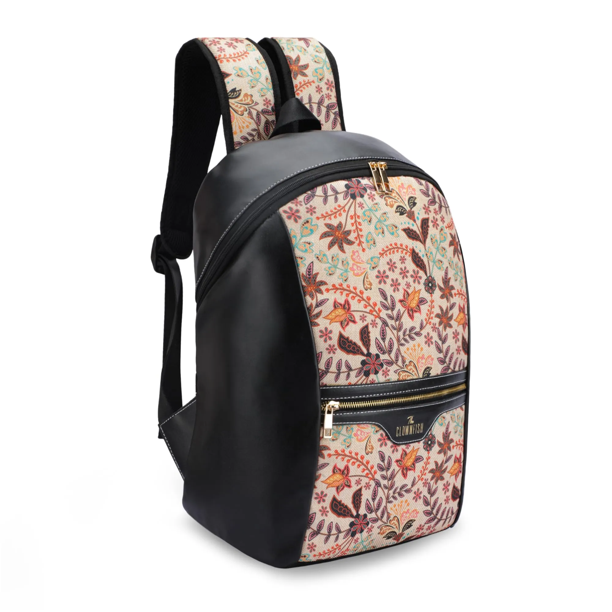 THE CLOWNFISH Propulse Collection Jute Fabric & Vegan Leather 15.6 inch Womens Laptop Backpack with Trolley Strap Travel Backpack for Women Office College Going Girls (Black)
