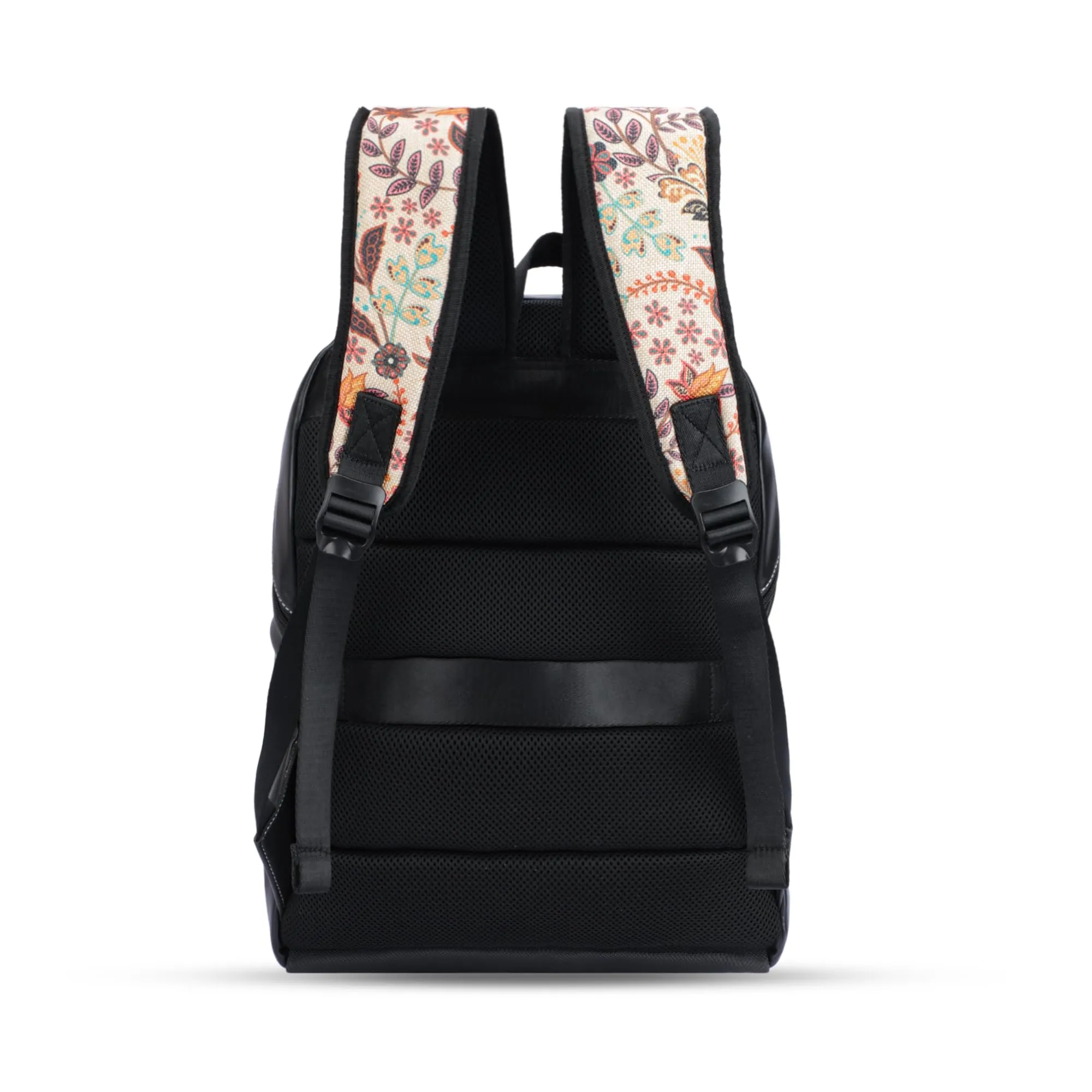 THE CLOWNFISH Propulse Collection Jute Fabric & Vegan Leather 15.6 inch Womens Laptop Backpack with Trolley Strap Travel Backpack for Women Office College Going Girls (Black)