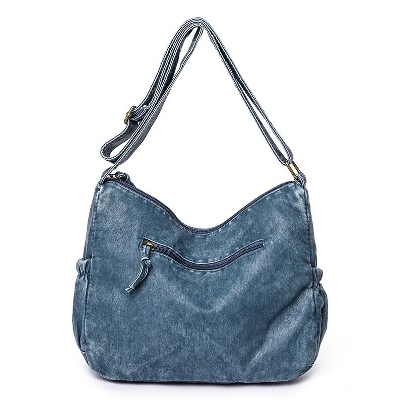 Trendy Classic Washed Vegan Leather Cross-body Shoulder Bags