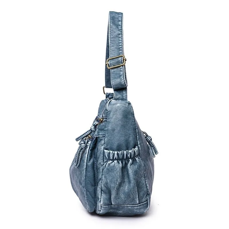 Trendy Classic Washed Vegan Leather Cross-body Shoulder Bags