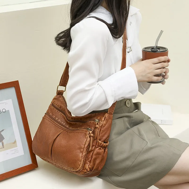 Trendy Classic Washed Vegan Leather Cross-body Shoulder Bags