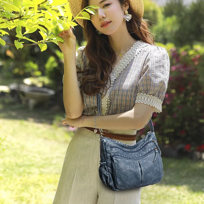 Trendy Classic Washed Vegan Leather Cross-body Shoulder Bags