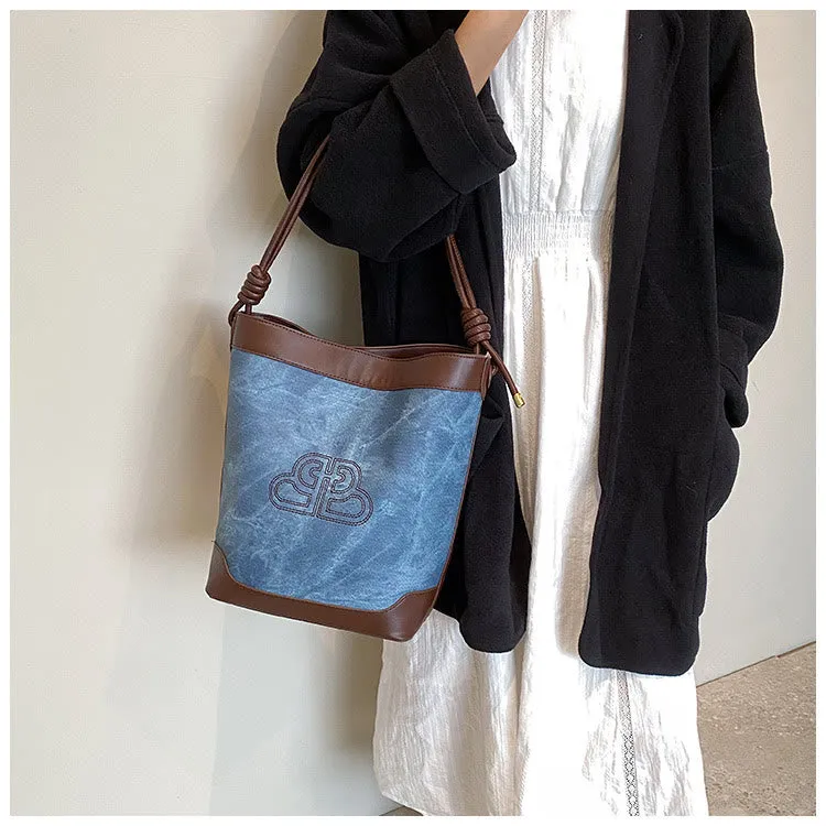 Vintage Bucket Bag For Women Vegan Leather Underarm Tote